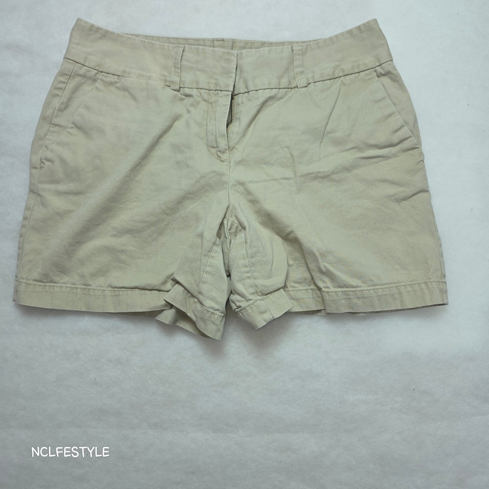 Ann Taylor LOFT Khaki Chino Shorts Womens Size 4 Tan Cotton Blend Mid Rise 0147